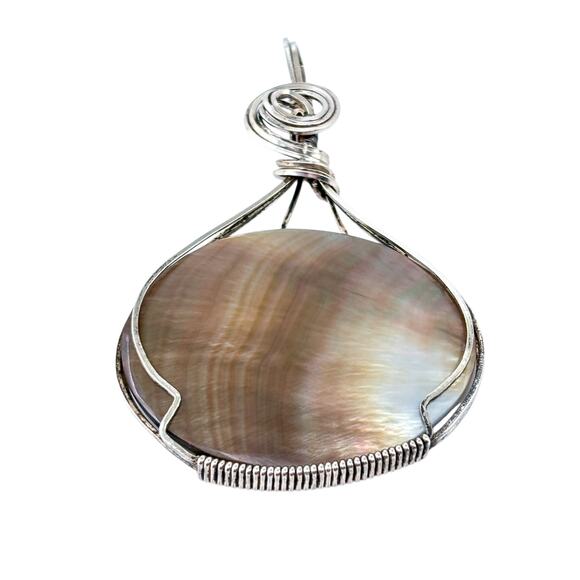 Vintage Sterling Silver 925 Wire Wrapped Abalone Pendant - Picture 3 of 7